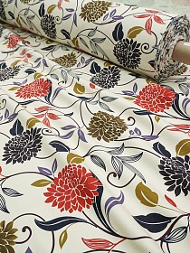 Интерьерный хлопок "Фантазия пионов" цв.кремовый, ш.1.5м, хлопок-100%, 245гр/м.кв