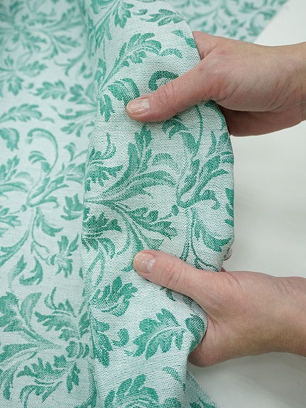 Полульняной жаккард "Перепев" цв.нефритовый, ш.1.6м, лен-50%, хлопок-50%, 210гр/м.кв