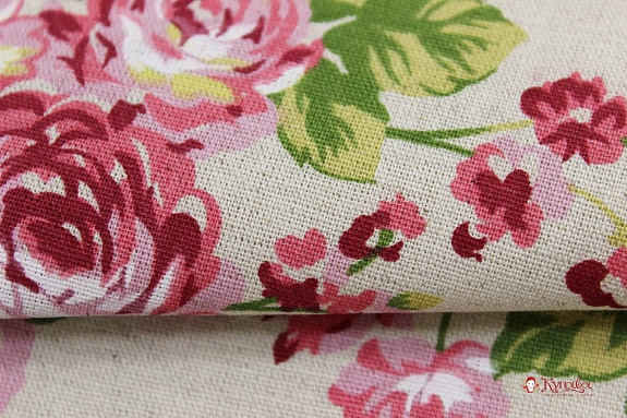 Полулен "Розовые розочки" (на суровом), СОРТ2, ш.1.5м, лен-30%, хлопок-70%, 147гр/м.кв
