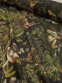 Интерьерный хлопок "Чудо джунгли" цв.черный, ш.1.5м, хлопок-100%, 250гр/м.кв