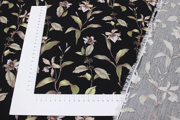 Плательная вискоза "Цветочный вернисаж" цв.черный, ш.1.45м, вискоза-100%, 125гр/м.кв