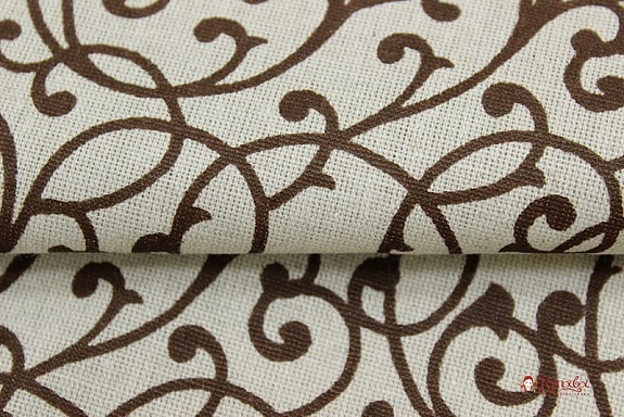 Полулен "Средние шоколадные вензеля на суровом", ш.1.5м, лен-30%, хлопок-70%, 140гр/м.кв