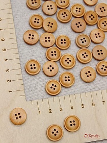 Пуговица светло-коричневое дерево,15мм, 4 отверстия#003160