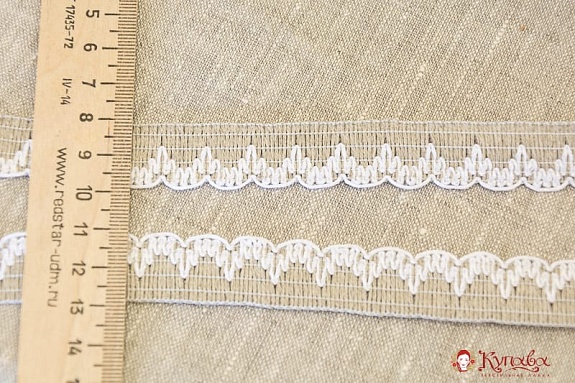 Кружево цв.серый льняной/белый, ш.18мм, лен-62, хлопок-25%, п/э-13%