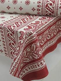 Полулен "Вышивка" цв.красный терракот, (на суровом), ш.1.5м, лен-30%, хлопок-70%, 155гр/м.кв