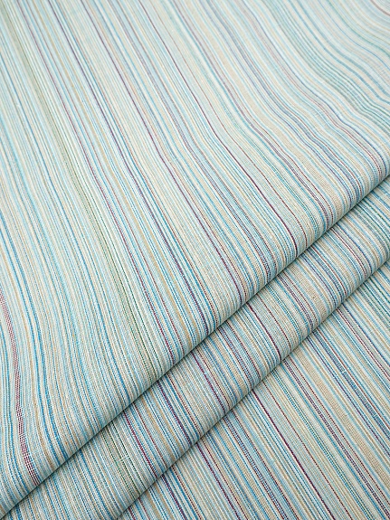 Полулен пестротканый "Св.мятно-бирюзовый меланж - полоска", ш.1.55м, лен-50%, хлопок-50%, 152гр/м.кв