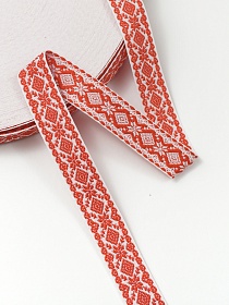 Жак.лента 23мм Ромб-цветок цв.белый/красный