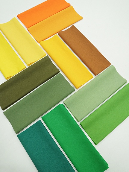 Набор тканей для рукоделия "Бязь однотонная: жёлто-зелёная гамма", 45*30 см, 12 шт