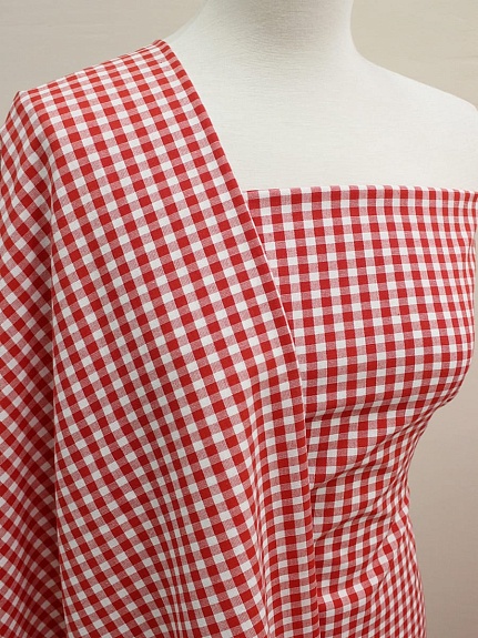 Пестрядь "Красно-белая средняя клетка", ш.1.5м, хлопок-100%, 150гр/м.кв