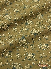 Плательный хлопок с микроворсом "Мелкое соцветие на горчично-зеленом", ш.1.44м, хл-100%,135гр/м.кв