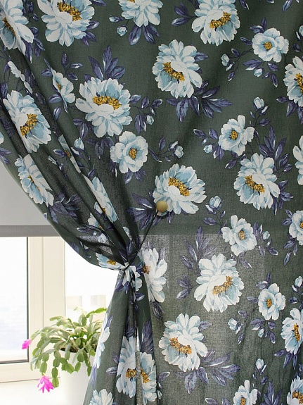 Рогожка "Пиония" цв.темный серо-зеленый, ш.1.5м, хлопок-100%, 165гр/м.кв