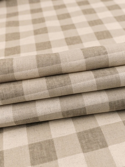 Полулен "Серо-кофейная клетка" (на суровом), ш.1.5м, лен-30%, хлопок-70%, 140гр/м.кв