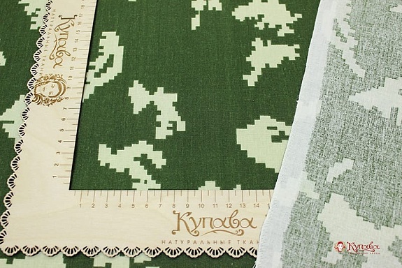 Мерный лоскут(ткань в отезах) - Бязь "Камуфляж - березка" цв.хаки/св.салатовыйГОСТ,ш.1.5м,хл-100%142