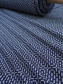 Трикотаж Кулир.гладь "Графический штрих" цв.чернильно-синий, ш.1.96м (0.98*2, чул), Компакт, хл-100%, 140гр/м.кв