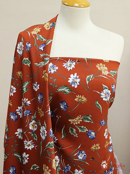 Плательная вискоза "Осенний джаз" цв.терракот, ш.1.47м, вискоза-100%, 135гр/м.кв