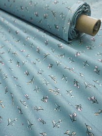 Перкаль "Весенние бутончики" цв.серо-голубой, ш.1.5м, хлопок-100%, 100гр/м.кв