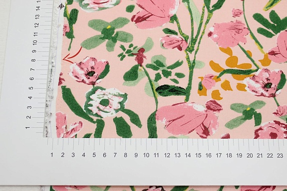 Штапель "Акварельные маки" цв.розовый, ш.1.45м, вискоза-100%, 110гр/м.кв