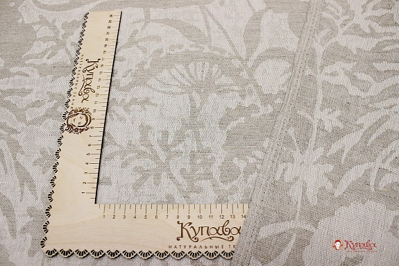 Полулен скатертной жаккард "Травы" цв.суровый, ВИД2, ш.1.6м, лен-50%, хлопок-50%