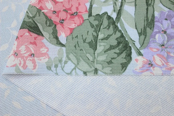 Мерный лоскут (ткань в отрезах) - Рогожка "Розово-сиреневые садовые цветы по кайме", (комп), ш.1.5м