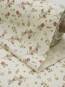 Муслин двухслойный с эф.жатости "Весенний миг (терракотовые цветочки)", ш.1.4м, хл-100%, 120гр/м.кв