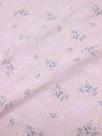 Мерный лоскут Муслин двухслойный с эф.жатости "Веточки ромашки" цв.розовая пудра-2, ш.1.37м, хл-100%, 120гр/м.кв