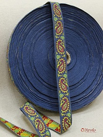 Жак.лента 22мм Желто-красно-зеленые огурцы на индиго