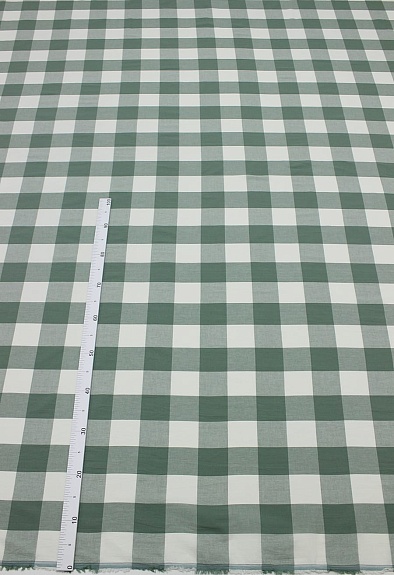 Вареный (стираный) хлопок"Клетка (6.5*7.0см)" цв.т.серо-мятный/молочный, ш.2.5м, хл-100%, 115гр/м.кв