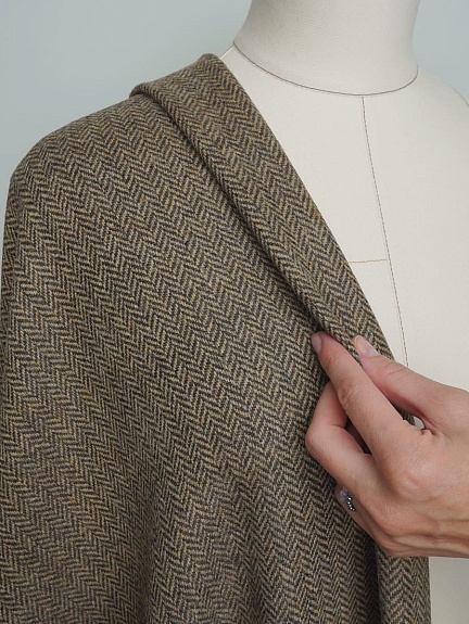 Шерсть пальтово-костюмная Твид "Елочка" цв.коричневый, ш.1.5м, шерсть-50%, п/э-50%, 320гр/м.кв