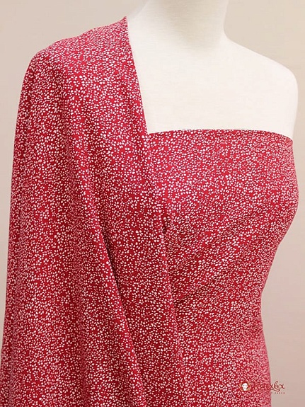 Штапель "Мелкая цветочная рябь на темно-красном", ш.1.45м, вискоза-100%, 100гр/м.кв