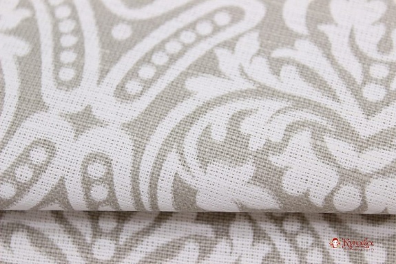 Полулен "Белый орнамент на серо-бежевом", ш.1.5 м, лен-30%, хл-70%, 140гр/м.кв