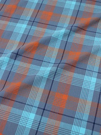 Вареный (стираный) хлопок "Клетка" цв.бирюзовый/т.оранжевый, ш.2.5м, хл-100%, 115гр/м.кв