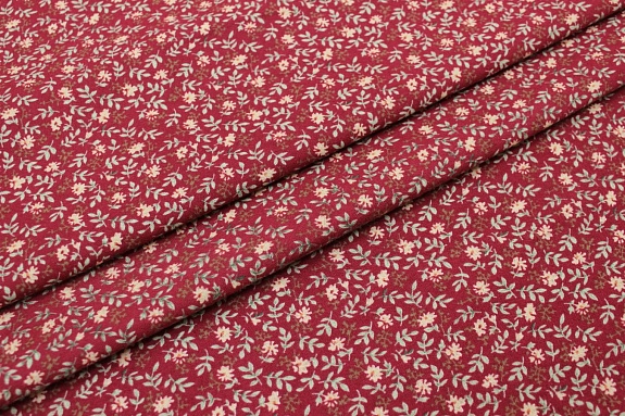 Теплый хлопок "Веточки-цветочки на бордово-красном", ш.1.45м, хлопок-100%, 150гр/м.кв