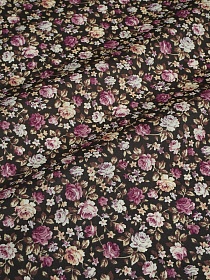 Импорт. хлопок "Розы сиренево-бордовые" цв.шоколадный, ш.1.45м, хлопок-100%, 100гр/м.кв