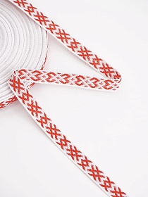 Жак.лента 10мм Красный оберег на белом, рис.9727/1