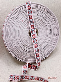 Жак.лента 18мм Черно-красный орнамент на белом