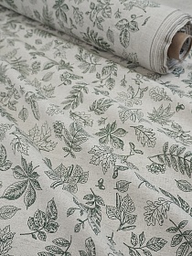 Полулен "Вальс листьев" (на суровом), ш.1.5м, лен-30%, хлопок-70%, 147гр/м.кв