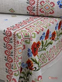 Мерный лоскут(ткань в отрезах) - Рогожка "Маки по кайме", ш.1.5м, хлопок-100%