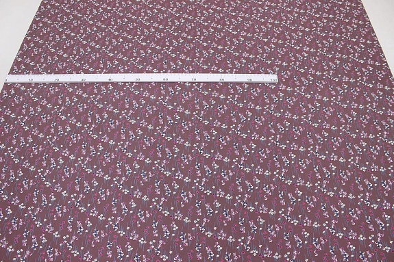 Штапель Премиум "Цветочный ручеек" цв.кофейно-лиловый, ВИД2, ш.1.45м, вискоза-100%, 120гр/м.кв