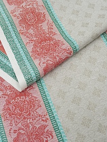 Холст полотенечный жаккард "Валенсия" цв.бежевый/красный, ш.0.5м, лен-30%, хл-70%, 210гр/м.кв