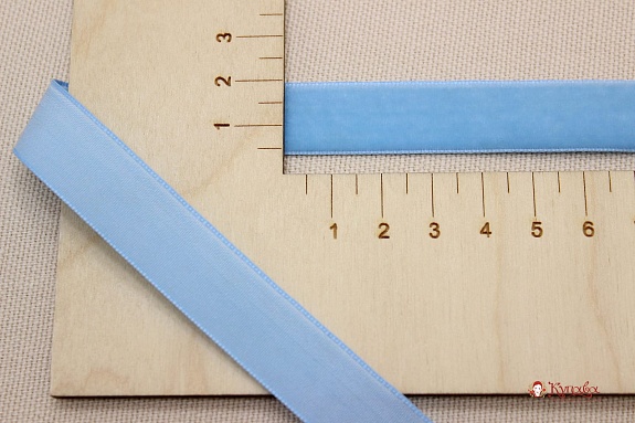 Лента бархатная цв.Бирюзово-голубой, ш.16мм, полиэстер-100%