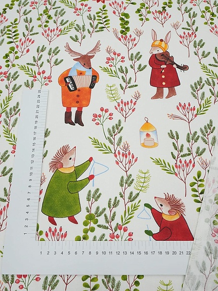 Перкаль "Лесные музыканты", ш.1.5м, хлопок-100%, 100гр/м.кв