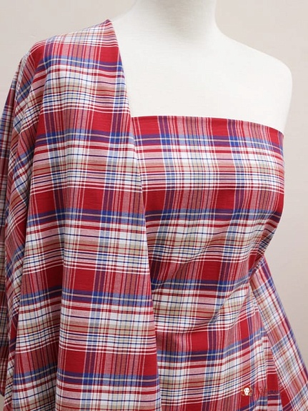 Ткань блузочно-сорочечная "Красно-синяя клетка", ш.1.5м, хлопок-100%, 100гр/м.кв