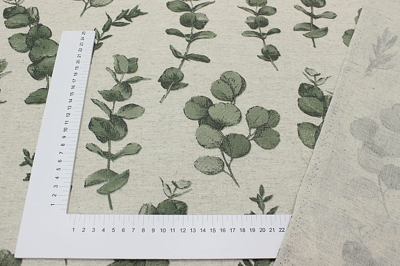 Полулен "Аккорды эвкалипта" (на суровом), ш.1.5м, лен-30%, хлопок-70%, 147гр/м.кв