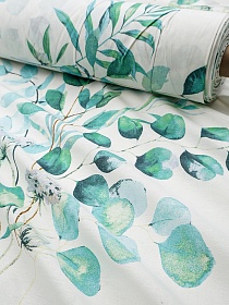 Перкаль "Эвкалиптовая акварель - веточки", (комп), СОРТ2, ш.2.2м, хлопок-100%, 100гр/м.кв