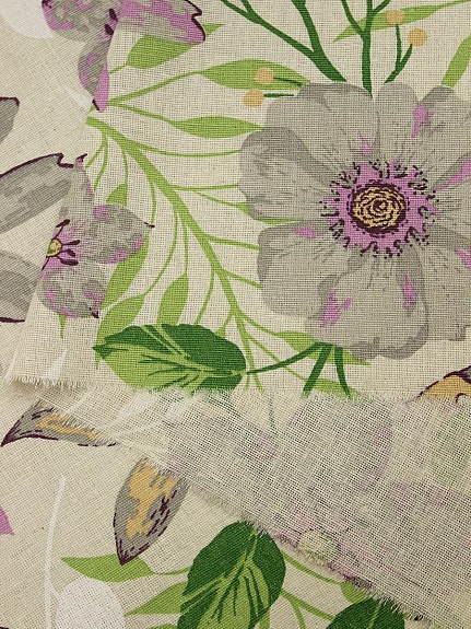 Полулен "Фиолетовая камелия" (на суровом), ш.1.5м, лен-30%, хлопок-70%, 140гр/м.кв