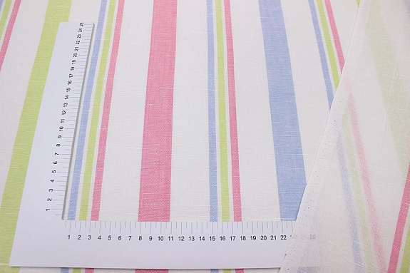 Полулен пестротканый "Полоски" цв.розовый/салатовый/голубой, ш.1.8м, лен-30%, хлопок-70%, 125гр/м.кв