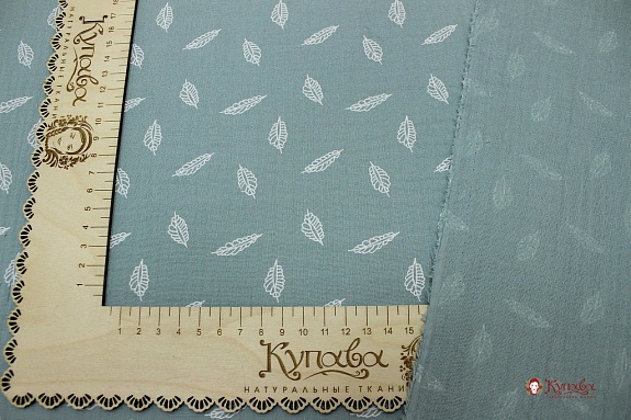 Муслин двухслойный с эф.жатости "Листочки" цв.голубой мох, ш.1.4м, хлопок-100%, 120гр/м.кв