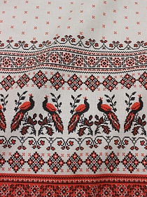 Полулен "Вышивка павлины на серо-бежевом", СОРТ2, ш.1.5м, лен-30%, хл-70%, 128гр/м.кв