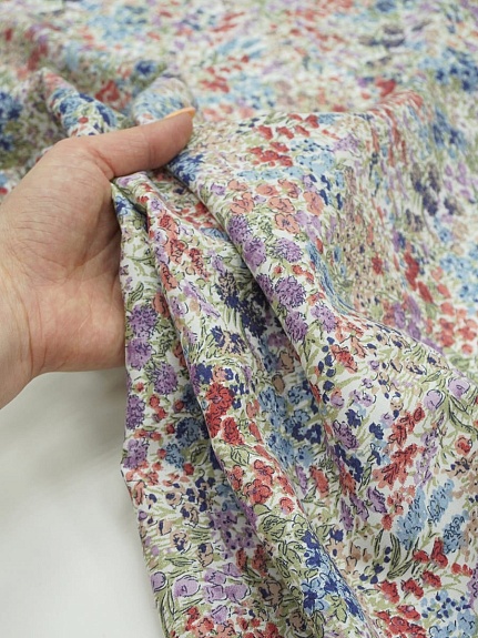 Штапель "Полевое изобилие" цв.синий, ш.1.45м, вискоза-100%, 110гр/м.кв