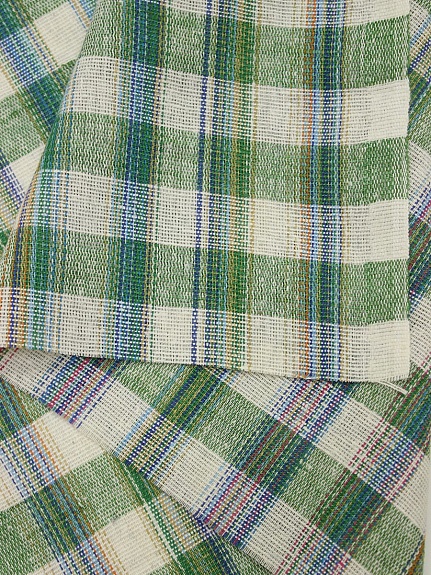 Холст полотенечный "Клетка меланж" цв.зеленый/суровый, ш.0.5м, лен-40%, хлопок-60%, 200гр/м.кв